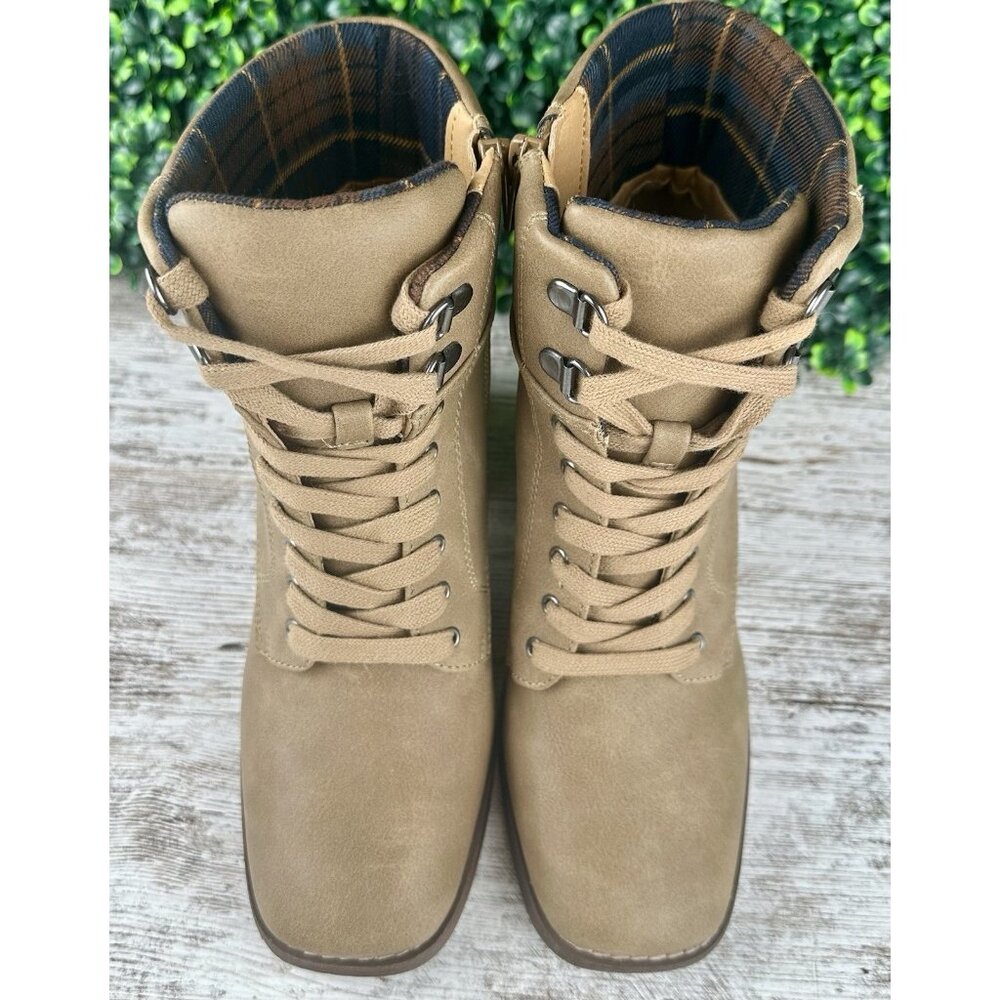 CROWN VINTAGE Hollis Boot Women’s 7M Mocha Lace Up Zip Heel Faux Leather Rugged - Picture 3 of 14